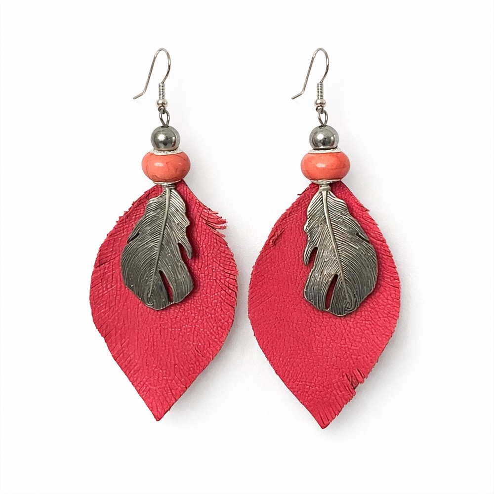 Genuine, Pink Leather Pierced Earrings
